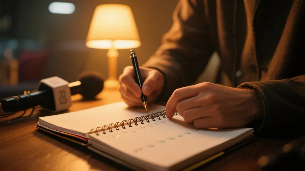 记者写预测日记的桌面场景